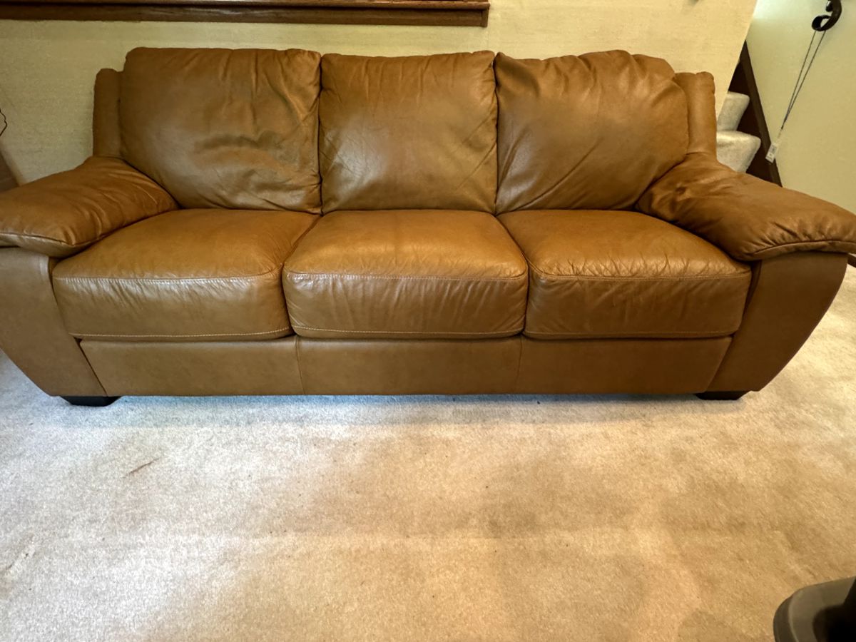 Comfortable, butterscotch leather sofa