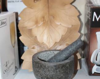 Morter and Pistol amd Carved Wood Tray