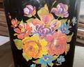 Metal Deco-ware Painted Floral Trash Can