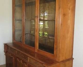 Cira 1900 Antique Burled Walnut China Cabinet 91 1/2" tall x 67" wide x 21 1/2" deep