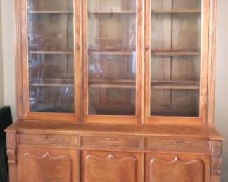 Cira 1900 Antique Burled Walnut China Cabinet 91 1/2" tall x 67" wide x 21 1/2" deep