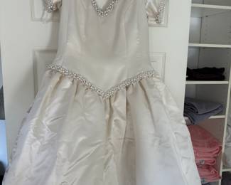 beautiful satin wedding dress with beaded trim