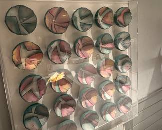 "Inside the Ball". Very large, 3 dimensional in large lucite "shadow box" frame