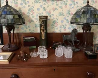 Tiffany-style lamps with wood base (unmarked)