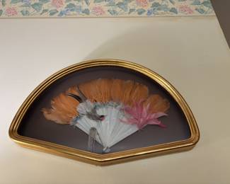 Framed antique feather fan