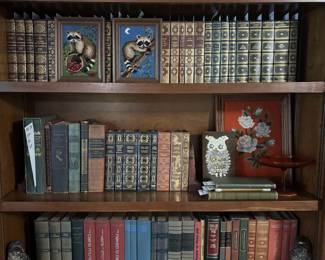 Antique books, vintage needlepoint, folk art, bookends