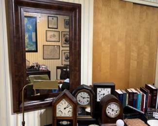 Queen plate, Wooden mirror, Wind-up clock collection