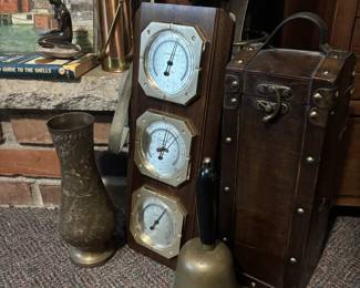Antique brass vase & bell, Antique weather station