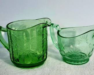 Lot of 2 Green Uranium Creamer Dishes