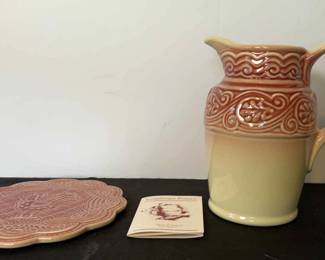 Longaberger Pottery American Craft Pitcher and Rooster Trivet