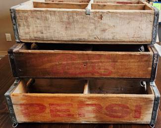 Three Vintage Hanging Crates One 7Up, Two Pepsi