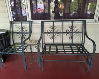 Glider and patio chairs (cushions not pictured here but we have them at the sale)