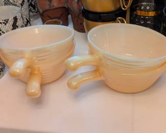 Fire King Peach Lusterware handled bowls