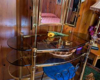 Brass & Glass Vanity with tri-fold mirror