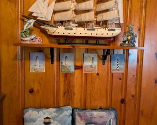 Model ship and lighthouses