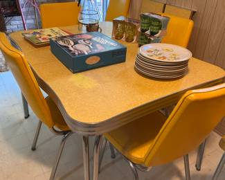 YELLOW FORMICA TOP AND CHROME DINETTE