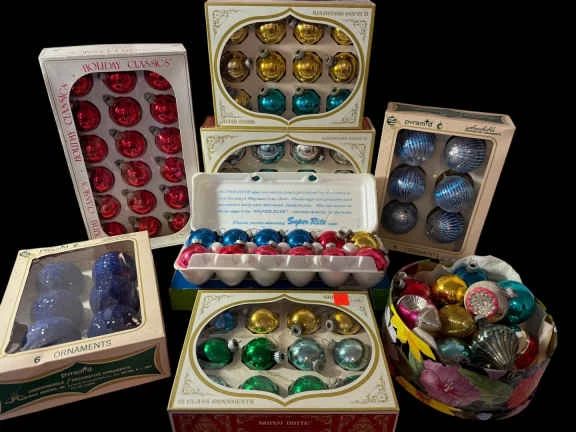 Vintage Colorful Shiny Brite Ornaments and More 