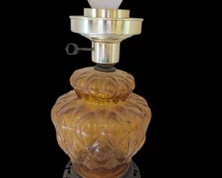 Vintage Amber Glass Hurricane Lamp WORKS