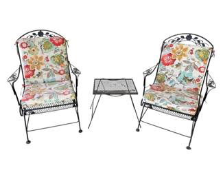 Two Metal Patio Chairs Side Table