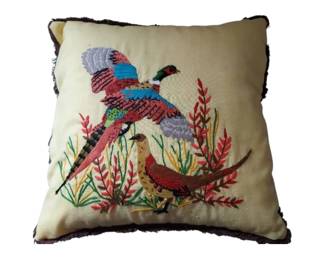 Vintage Handmade Pheasant Pillow 16 x16 