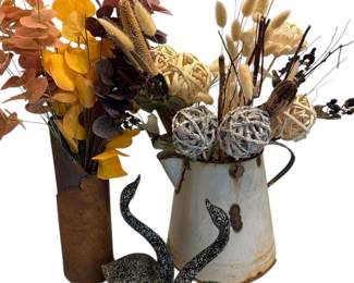 Metal Pitcher With Florals, Swans, More 