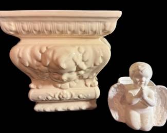 White Ceramic Cherub Planters 