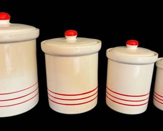 Red Stripped Ceramic Canister Set