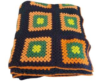Vintage Crochet Granny Square Afghan Blanket Queen Sized, 104 X 89 
