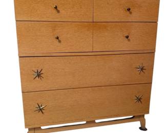 MCM Stanley Tall Dresser w Atomic Brass Starburst Pulls
