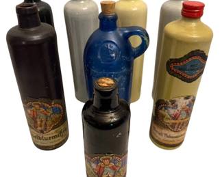 Ceramic and Glass Wine Bottles Including Melkmeister 
