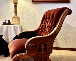 Antique Wood Tufted Chair