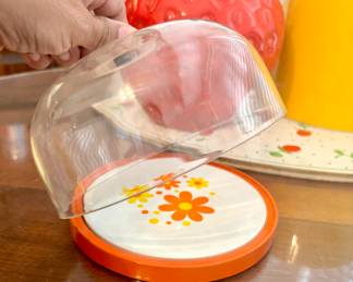 Vintage Orange floral cake carrier