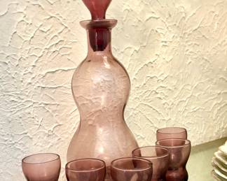 Amethyst Art Glass Decanter set - mid century period