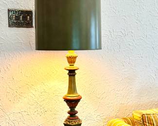 Wood Mid Century Modern Forest Green Lamp