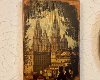 Cathedral of Santiago de Compostela in Spain, vintage wall art