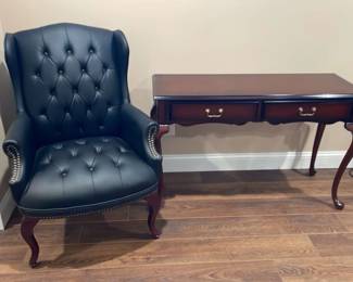 Black Vinyl Wingback Chair and Console Table