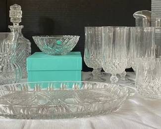  05 Tiffany Co Rock Cut Crystal Bowl, Libbey Glass Vase, Assorted Lead Crystal  Clear Glassware