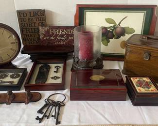 Dark Wood Brown Decor Tray, Wall Art, Card Deck Box, Clock,  More