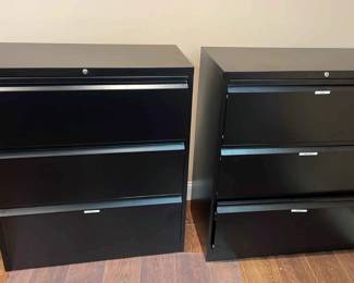 2 Black Metal Filing Cabinets