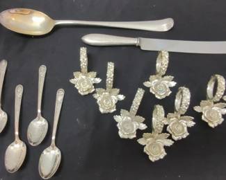 Silver Toned Napkin Rings, Collectible Spoons, Serveware