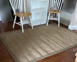 2 Wood Chairs, Book Shelf And 82x60 Burlap Rug