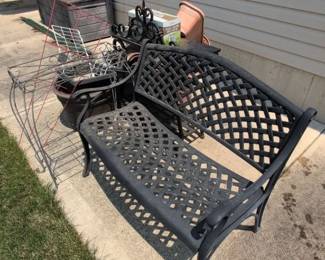 Iron Outdoor Bench, Patio Furniture, and Planters