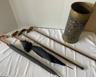 Vintage Umbrellas Canes with Carved Animal Heads  Metal Umbrella Holder