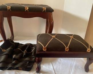 Two Matching Footstools w Extra Fabric