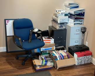 Mystery Lot Of Office Supplies, Chair, File Cabinets And More