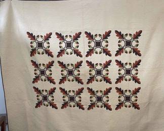 Antique Handmade Quilt Oak Leaves and Acorns