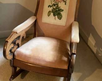 Antique Rocking Chair Embroidered Backrest
