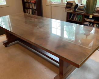 Enormous Solid Wood GlassCovered Desk or Dining Table