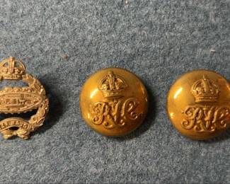 WW1 Royal Tank Regiment RTR Cap Badge and Two Royal Tank Corps RTC Badges