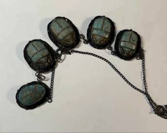 EGYPTIAN Necklace with Turquoise Scarab Pendants